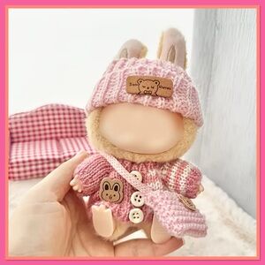 Adorable Labubu Pink Knit Sweater with a Cute Bunny, Hat and Purse